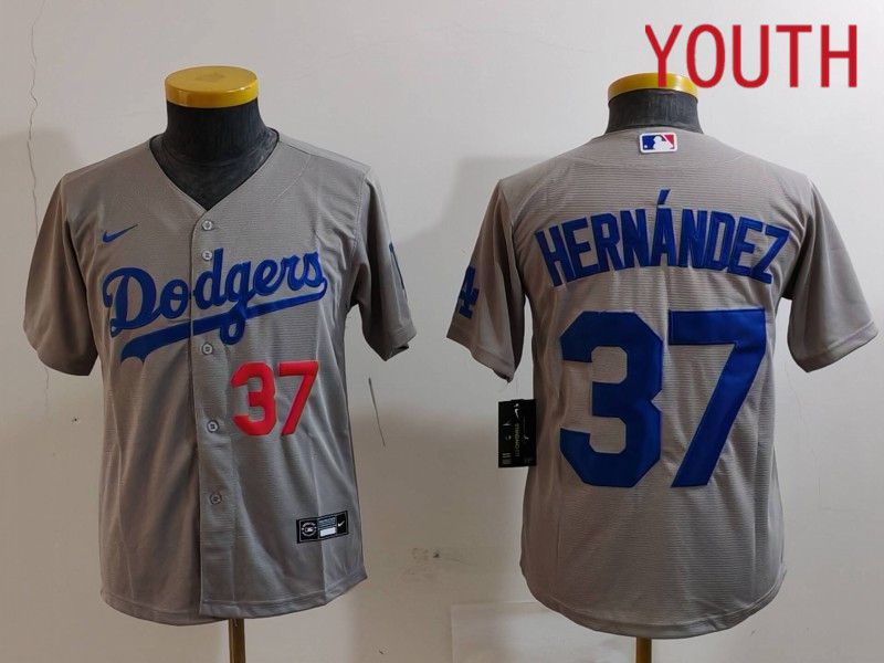 Youth Los Angeles Dodgers #37 Hernandez Grey Nike Game 2024 MLB Jersey style 7265->youth mlb jersey->Youth Jersey